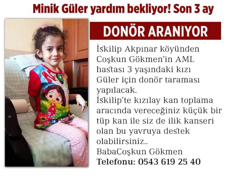 Güler İçin Donör Taraması Yapılacaktır